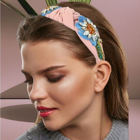 SPARKLY BLUE CRYSTAL PADDED RHINESTONES HEADBAND - Picture 1 of 3